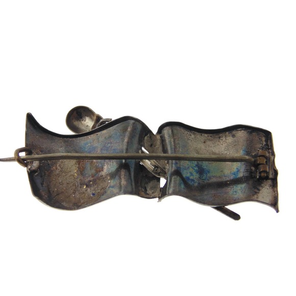 Antique Vintage Estate Sterling Silver Brooch Victorian French Bar Scarf Ribbon - Picture 2 of 2